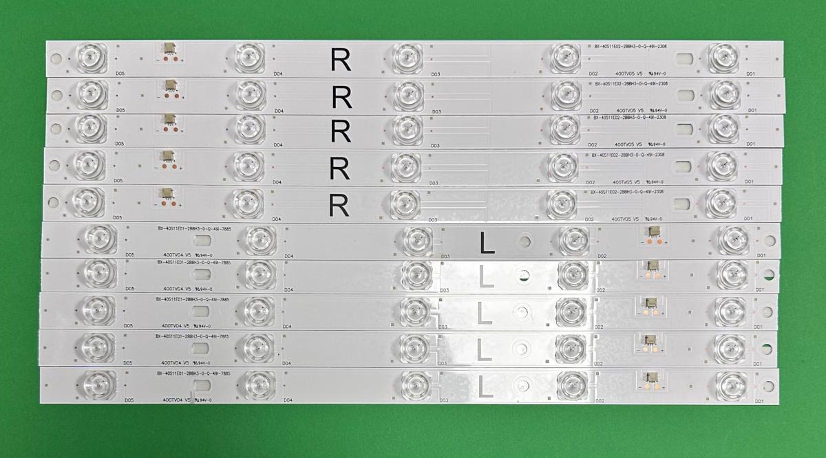 Led backlight strip for tv  PANASONIC 40" set 10pcs , 5pcs x 400TV04 / 400TV02 , 5LED & 5pcs x 400TV05 / 400TV03 , 5LED , 369MM , 3V , BX-40S08E07-4BBH4-0-Q-43I-0988 & BX-40S08E06-4BBH4-0-Q-43I-0071 ,