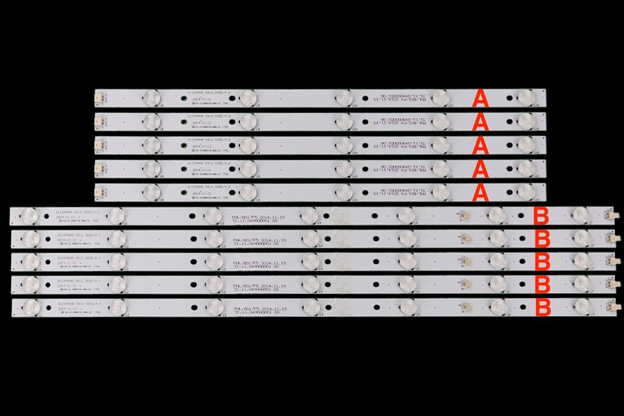 Led backlight strip for tv AWOX 49" set 10pcs , 5A+5BA:A: DLED49HD 5X12 0002.A-1 B:B: DLED49HD 5X12 0002.A-2 ,